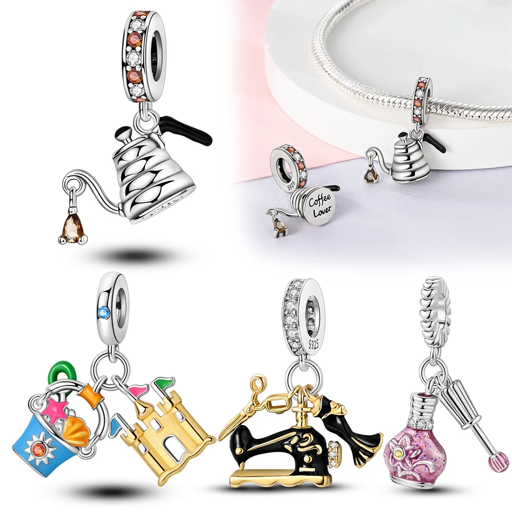 Black Gold Sewing Machine Pendant Silver Plated Fit Pandora Charms Silver Plated Original Bracelet for Jewelry Making