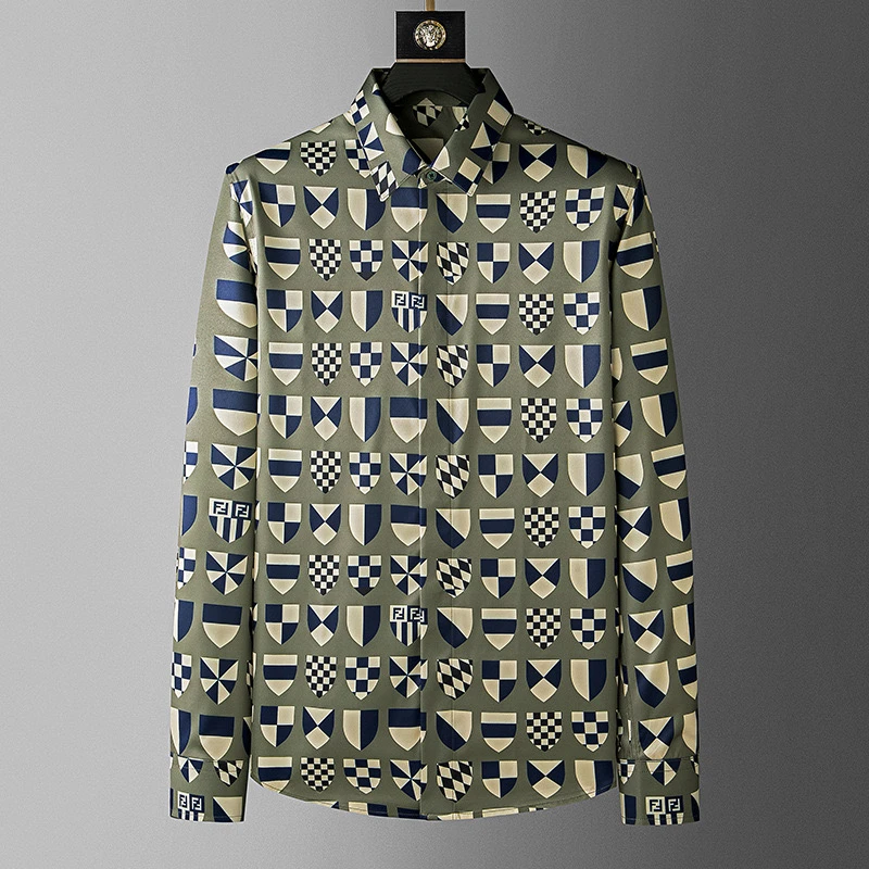 Camisa de hombre con estampado 3D, camisa de manga larga con solapa y un solo pecho, diseño informal a la moda, cuerpo delgado, talla grande 5XL