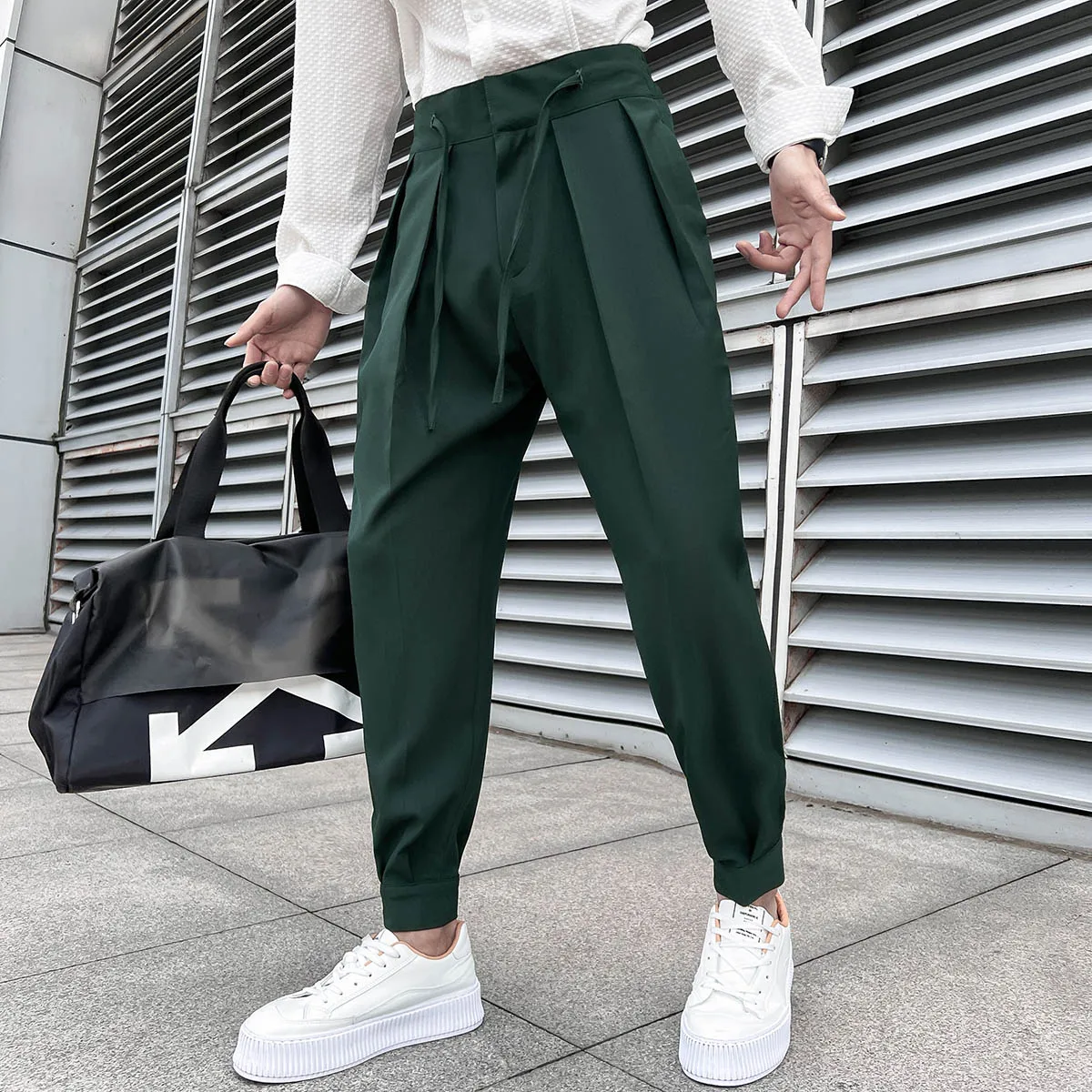 2024 Summer Elastic Waist Drape Suit Pants Men Business Office Casual Pants Male Fashion Loose Social Party Formal Trousers