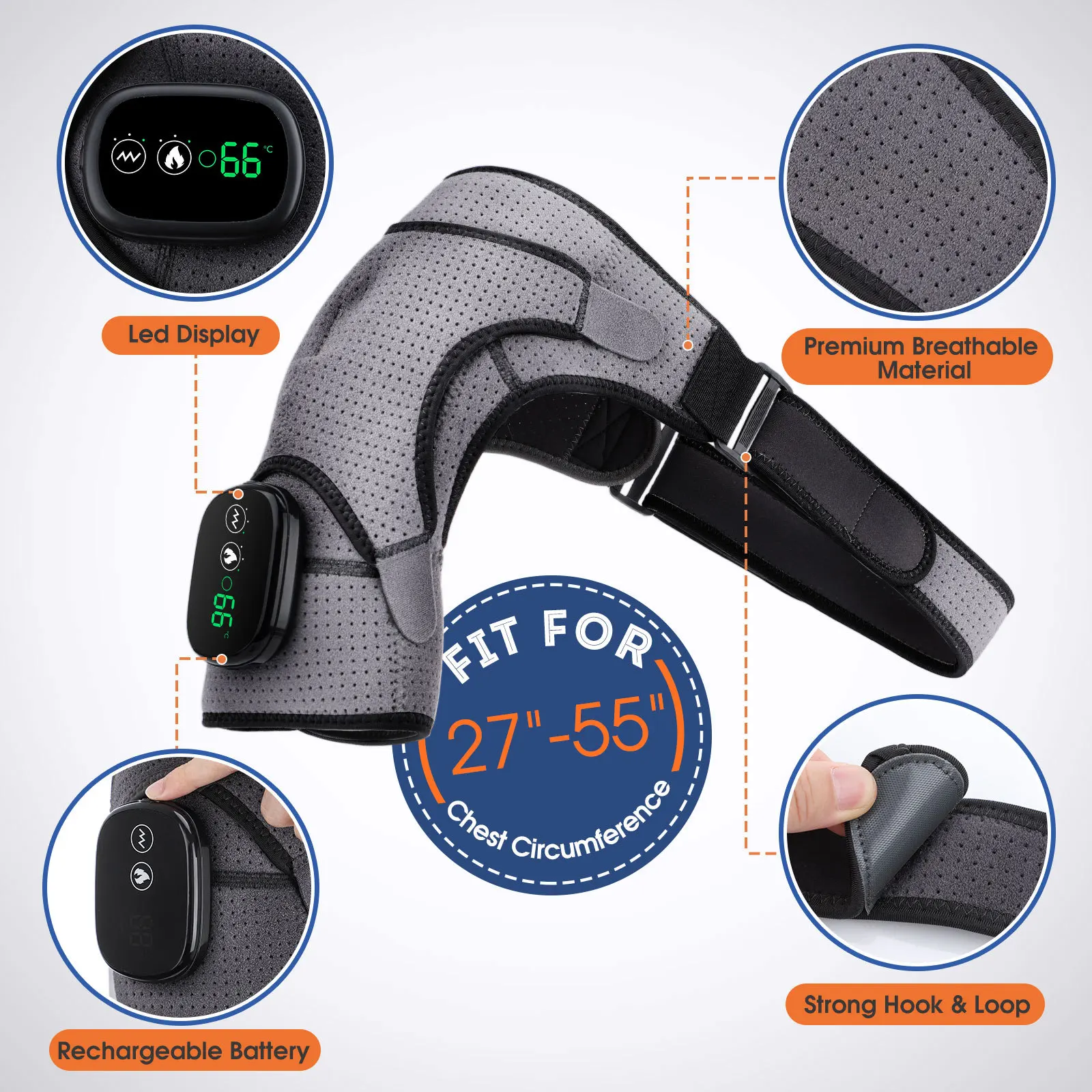 Protector de hombro con calefacción eléctrica, carga USB, masaje de vibración, Protector de compresión caliente para articulaciones deportivas