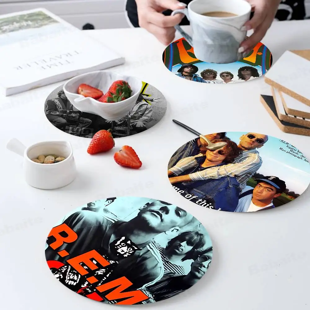 Classic R-REM Band Natural Wood Coaster Creative Cartoon Absorbent Cushion Coffee Mug Bowl Cushion Insulation Cushion