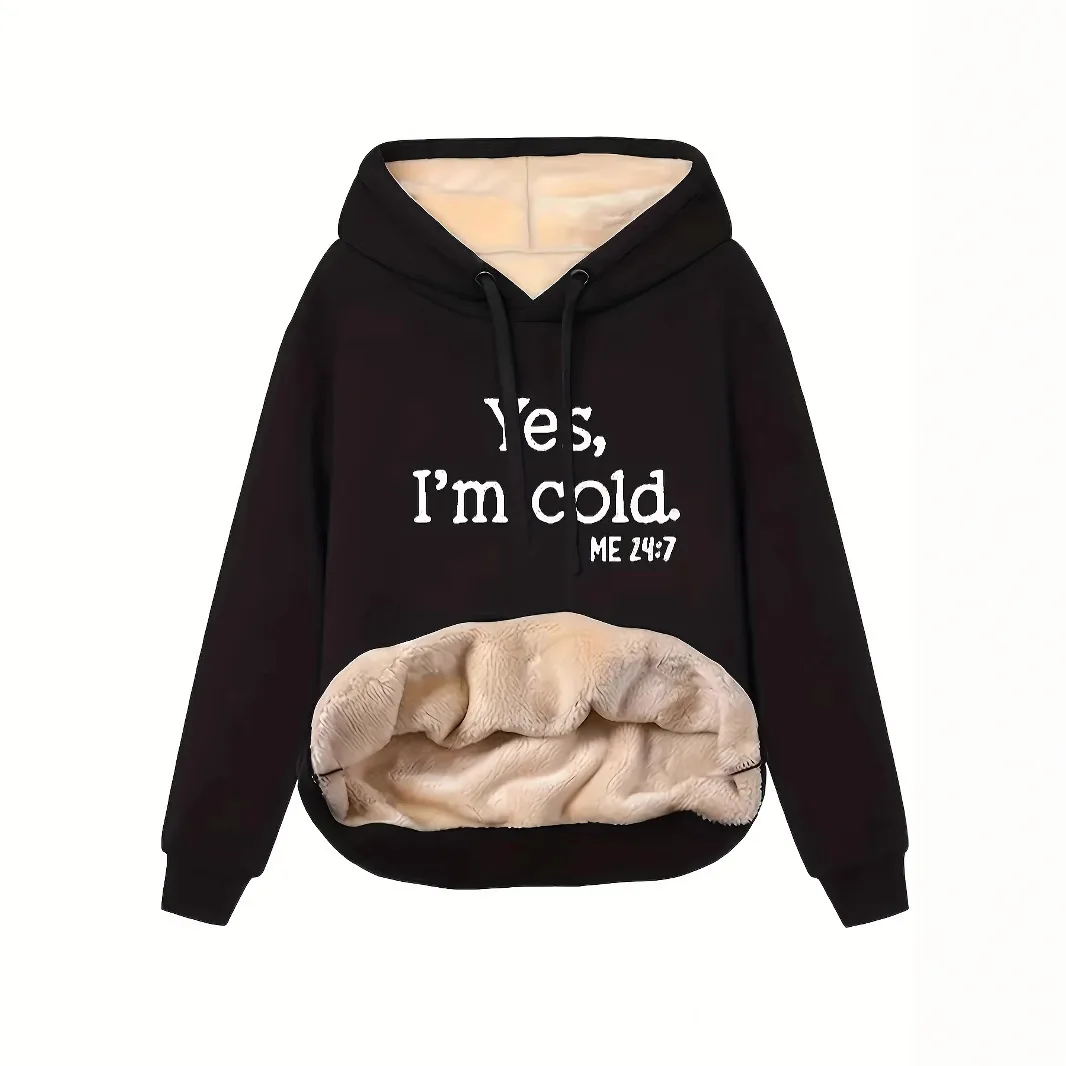 2026 Felpa con cappuccio in pile da donna nuova Stampa inglese Pullover caldo oversize Felpa con cappuccio casual primavera/autunno