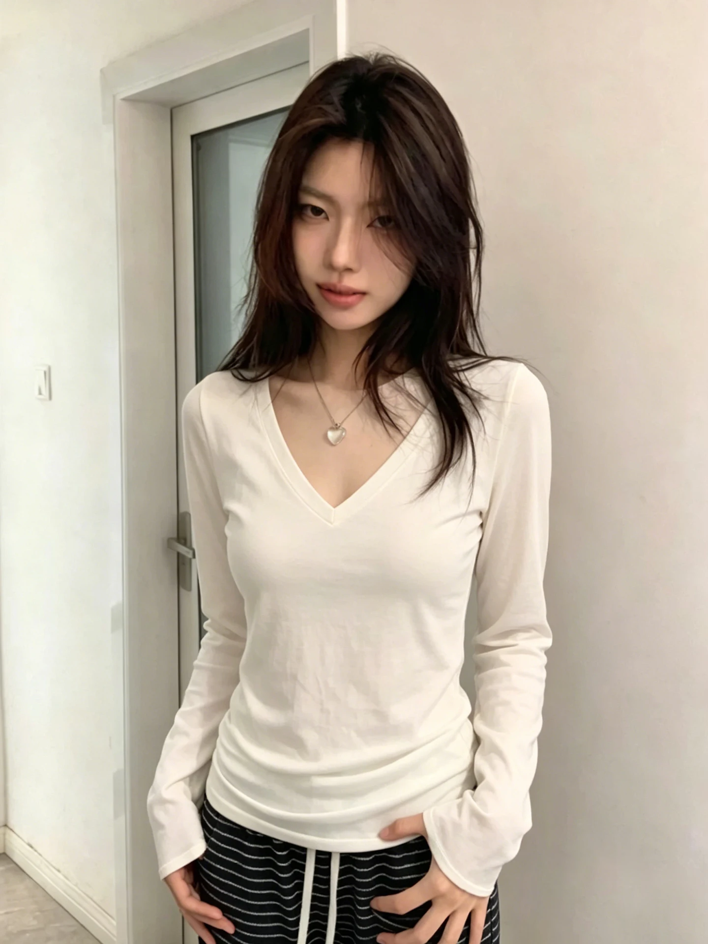 Korean Style Loose Long Sleeve V-Neck Women's Sun Protection Cover up T-Shirt Summer Slimming Casual Top Inner Wear Outer Wear