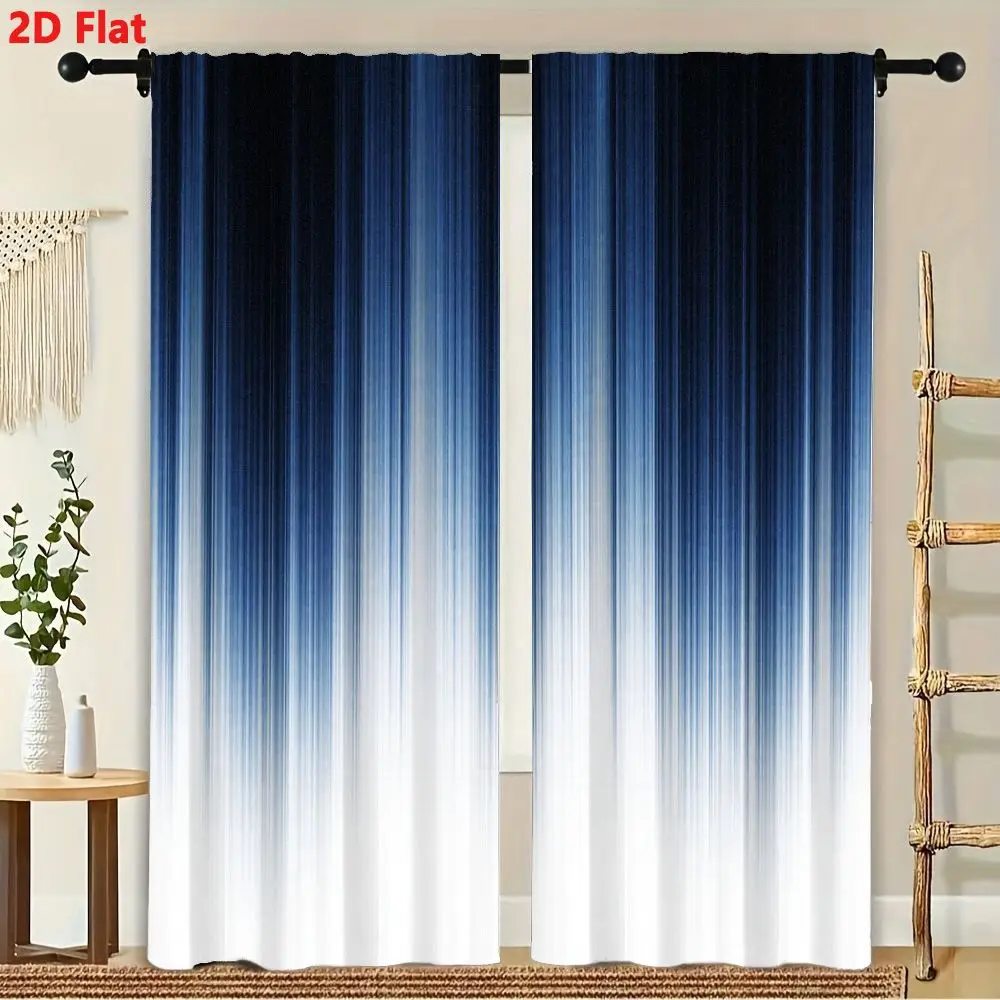 

2Pcs Curtain Abstract Modern Blue Gradient Lines Window Drapes for Bedroom Living Room Decoration Window Treatment.