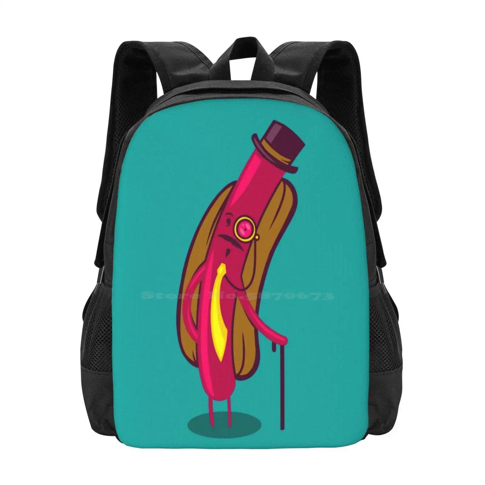 Dapper Frank Hot Sale Schoolbag Backpack Fashion Bags Dapper Frank Hot Dog Gentleman Cane Top Hat Mustache Tie Monocle Teal