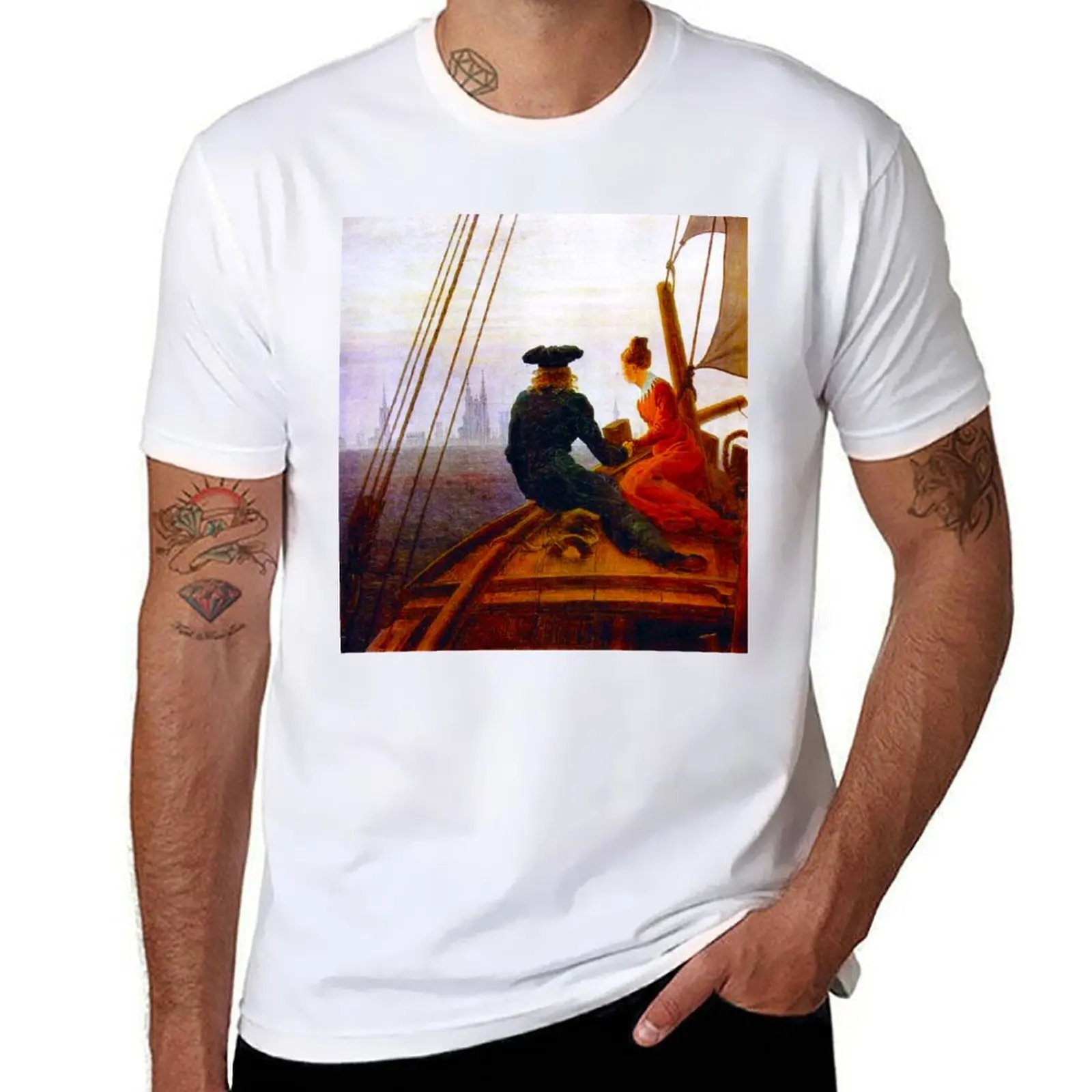 

HD CASPAR DAVID FRIEDRICH - On the sailing-vessel 1818 T-Shirt Plus Size Basic Short Sleeve Top