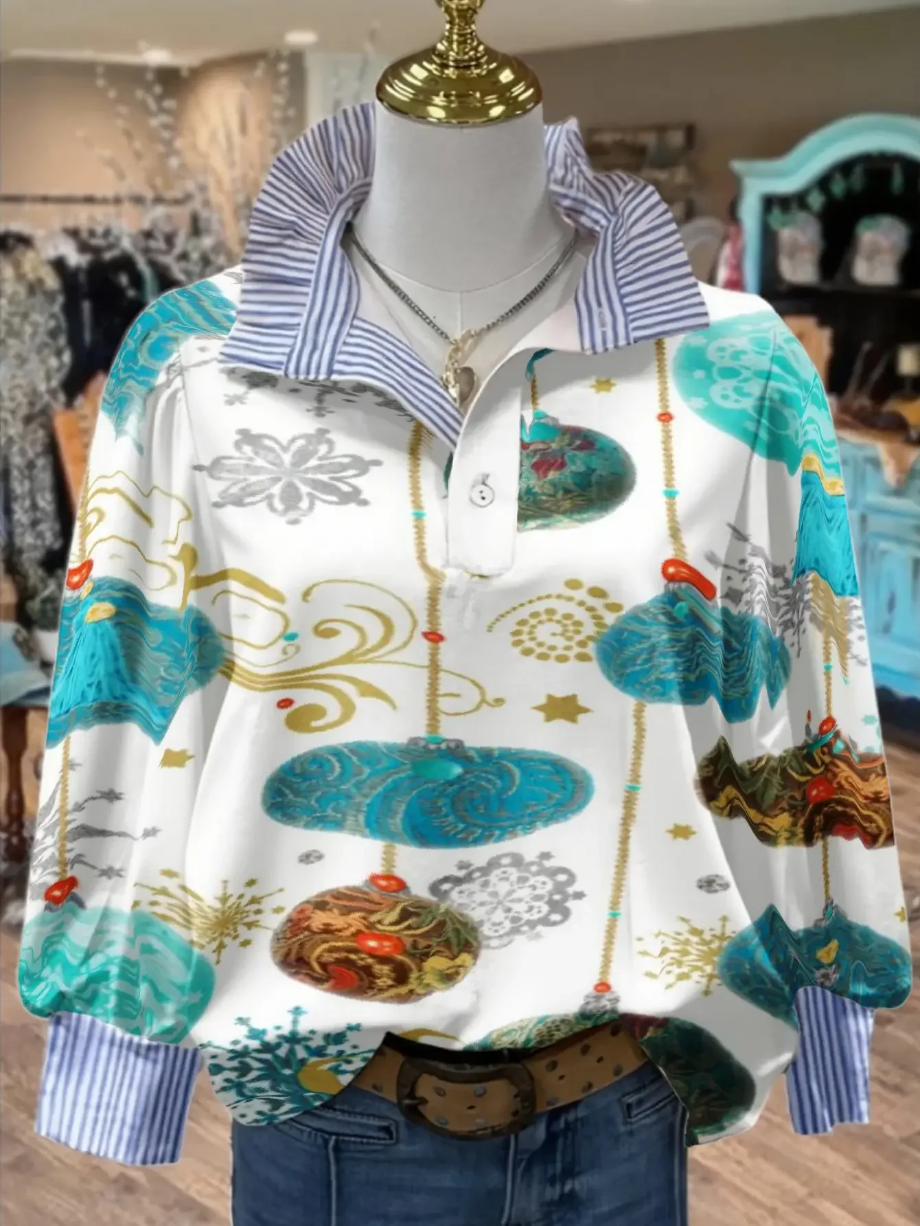 

Women's Spring and Autumn Winter Collection Women's Stand up Collar Shirt Long Sleeve, Essential for travel and commuting