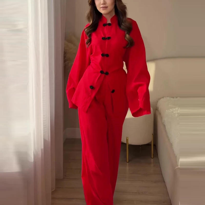 

New Spring Simple Solid Color Loose Suit Fashion Breathable Commuting Outfit Casual O-neck Long Sleeved Top + Pants Women's Set