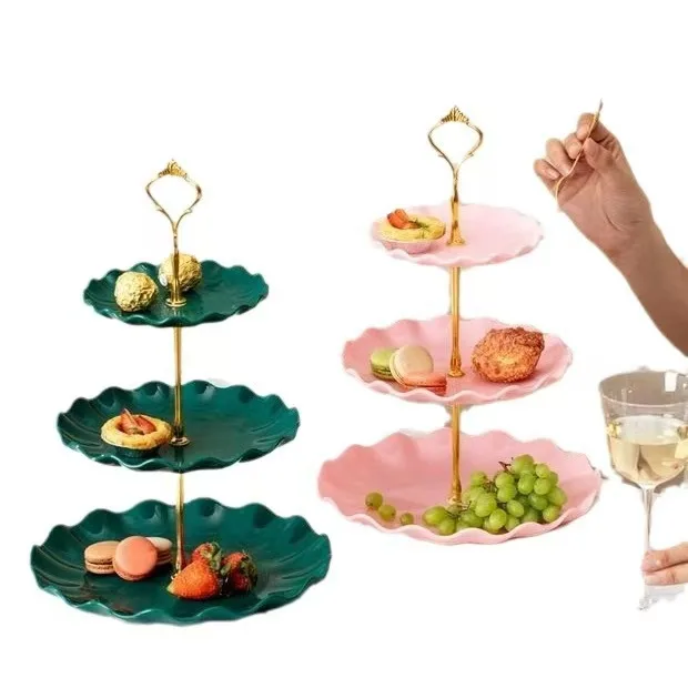 New 2025 Dessert Table Decoration Arrangement Plastic Shelf Three-Layer Fruit Plate Dry Fruit Plate Candy Plate Light Style Tray