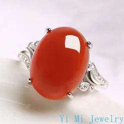 Red Agate Jade Ring Female Opening Adjustable Simple INS Style Sterling Silver Ring for Mom Women Rings Fine Jewelry Rings