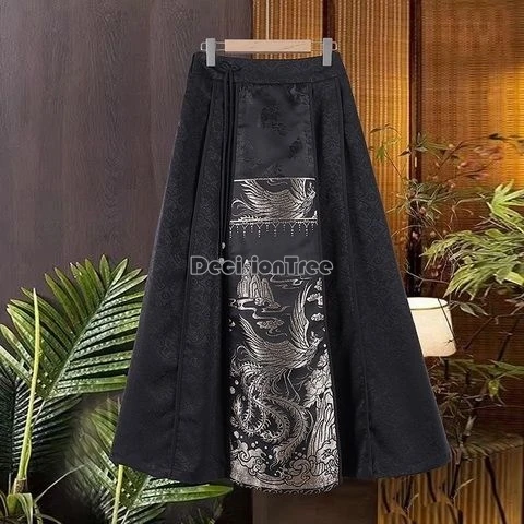 

2025 new chinese traditional style improved pleated hanfu half skirt elastic waist jacquard retro style loose long half skirt