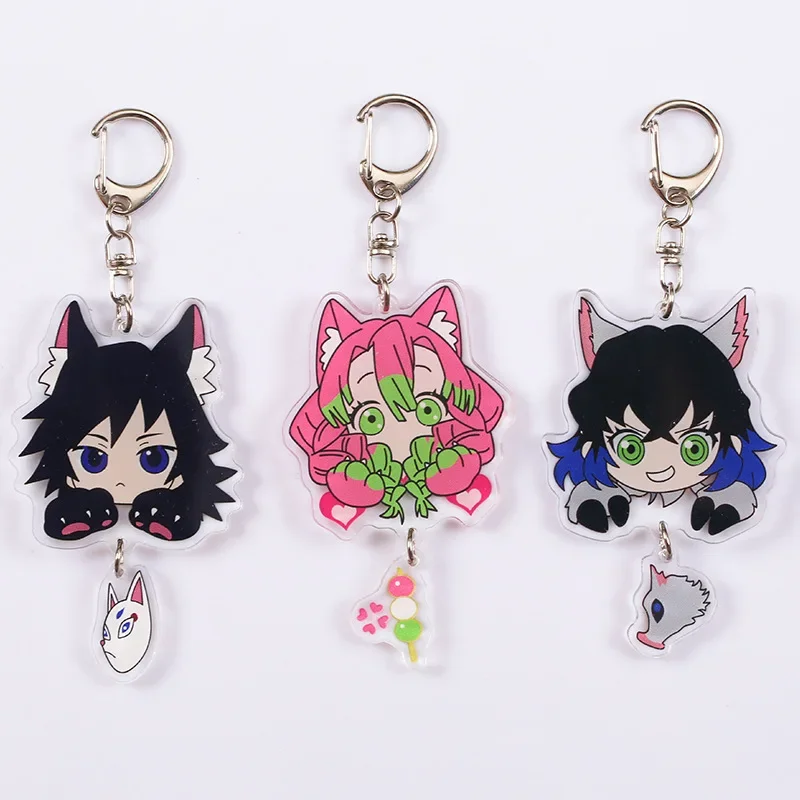 Cartoon Anime Keychains Demon Slayer Keychain Tanjirou Kamado Nezuko Tomioka Giyuu Kimetsu No Yaiba Acrylic Key Ring Cute Funny