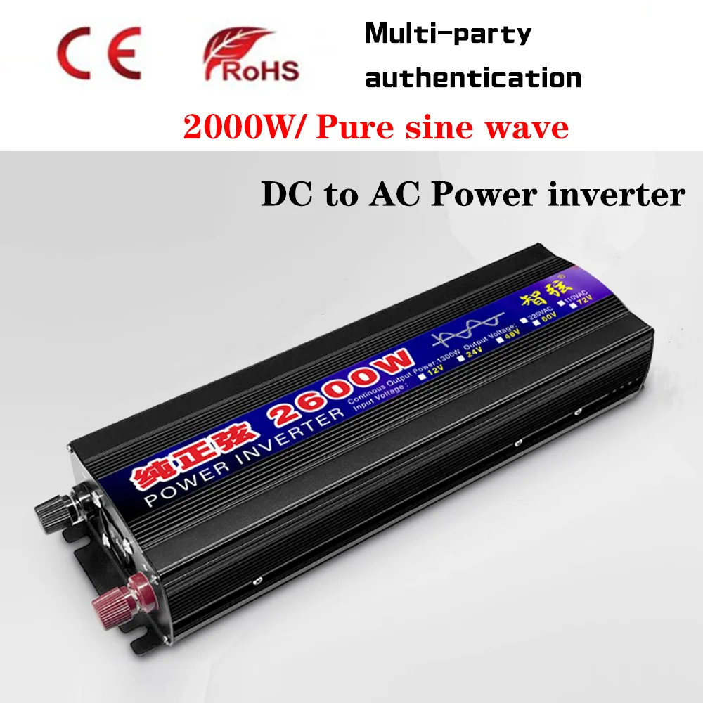 인버터 DC 12V 24V AC 220V 순수 사인파 1000W-2600W 변압기 변환 다기능 소켓 컨버터 자동차 인버터