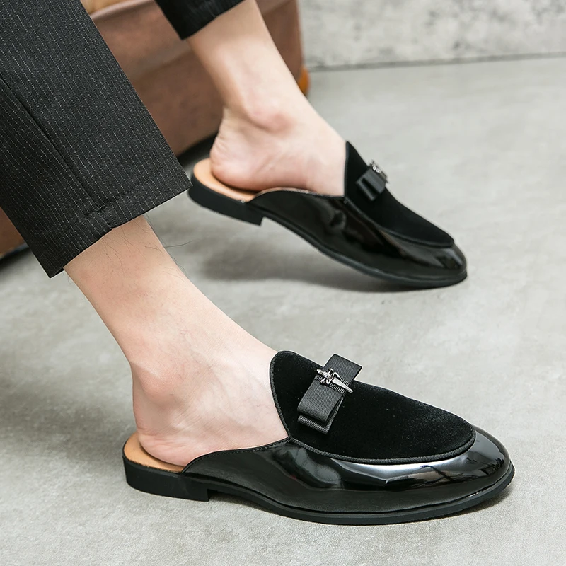 Half Shoes For Men Leather Shoes Summer Man Mules Semi-Drag Casual Shoes Male Slides Fashion Loafers Slipper Large Plus Big Size