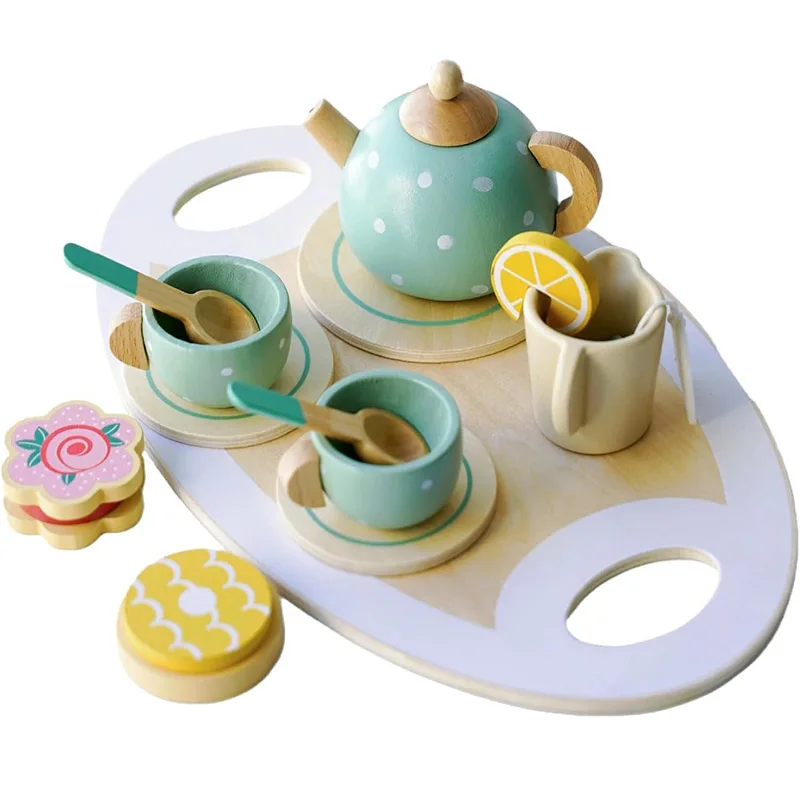 Set da tè di simulazione Tè pomeridiano Casa delle bambole Dessert Set da gioco da tè per bambini Casa da gioco Modello di frutta Puntelli dolci realistici Gioco in legno per bambini