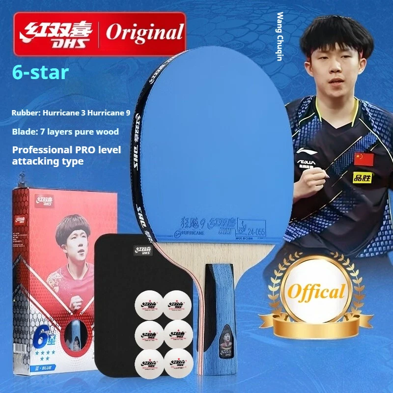 

DHS 6 Star Table Tennis Racket Hurricane 9 Wang Chuqin World Champion Offensive Ping Pong Racket Sticky Rubber Quick Attack 6008