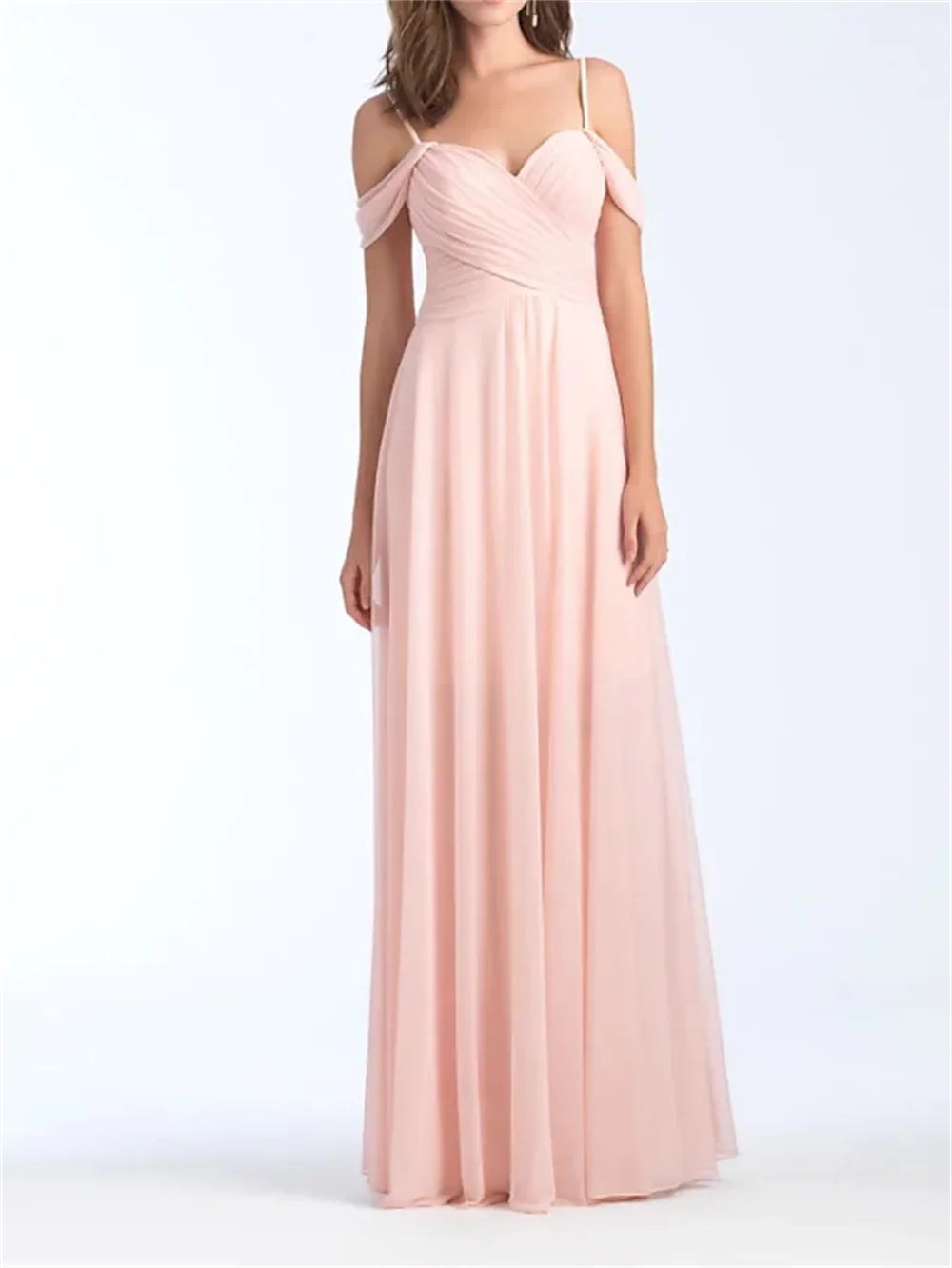 

A-Line Bridesmaid Dress V Neck Sleeveless Elegant Floor Length Chiffon with Pleats vestidos de boda invitada vestidos de noche