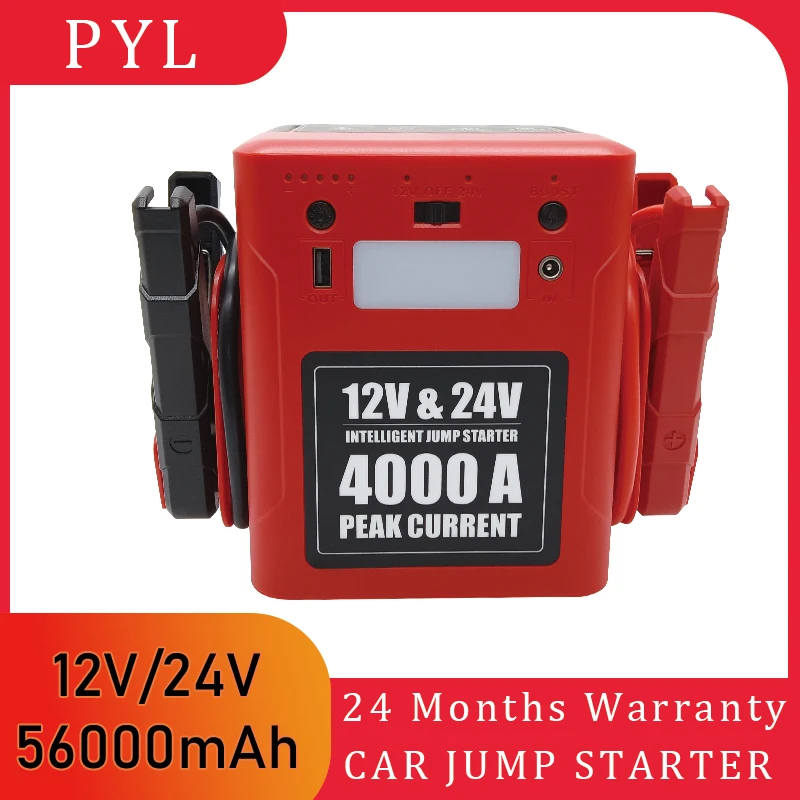 56000mAh 4000A Portable Jump Starter 12/24V High-power Automobile Emergency Starting Power Supply For Diesel Gasoline Vehicle