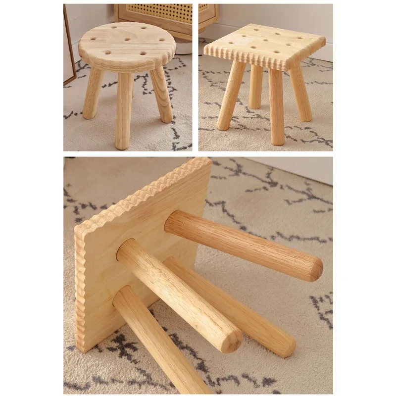 Solid wood small stool for home use, modern simple old-fashioned small stool in living room, wooden stool