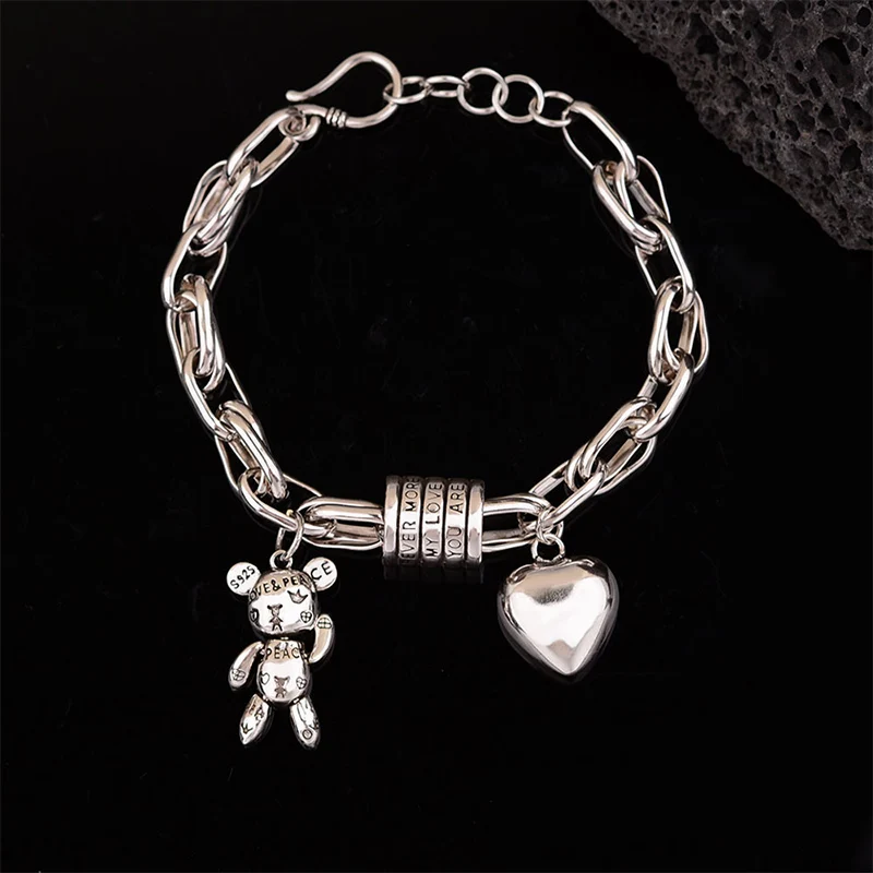 Foxanry-Pulseras con colgante de oso y corazón para mujer y niña, joyería Vintage con personalidad, temperamento, Linda, a la moda, para fiesta diaria, regalos