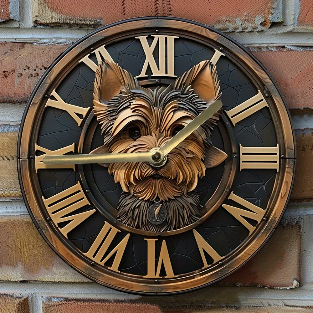 2D Yorkshire Terrier Wall Clock - High-Definition 2D Flat Printing, Silent, DIY Assembly Kit, Includes Clock Movement