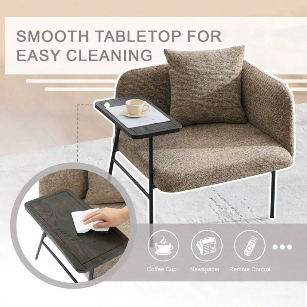 Leisure Chair with Small Table and Back Pillow, Modern Upholstered Single Sofa with Metal Legs and Side Pockets, Lounge Chair for Living Room Bedroom Garden, Compact Accent Seating with Cushion - view 4