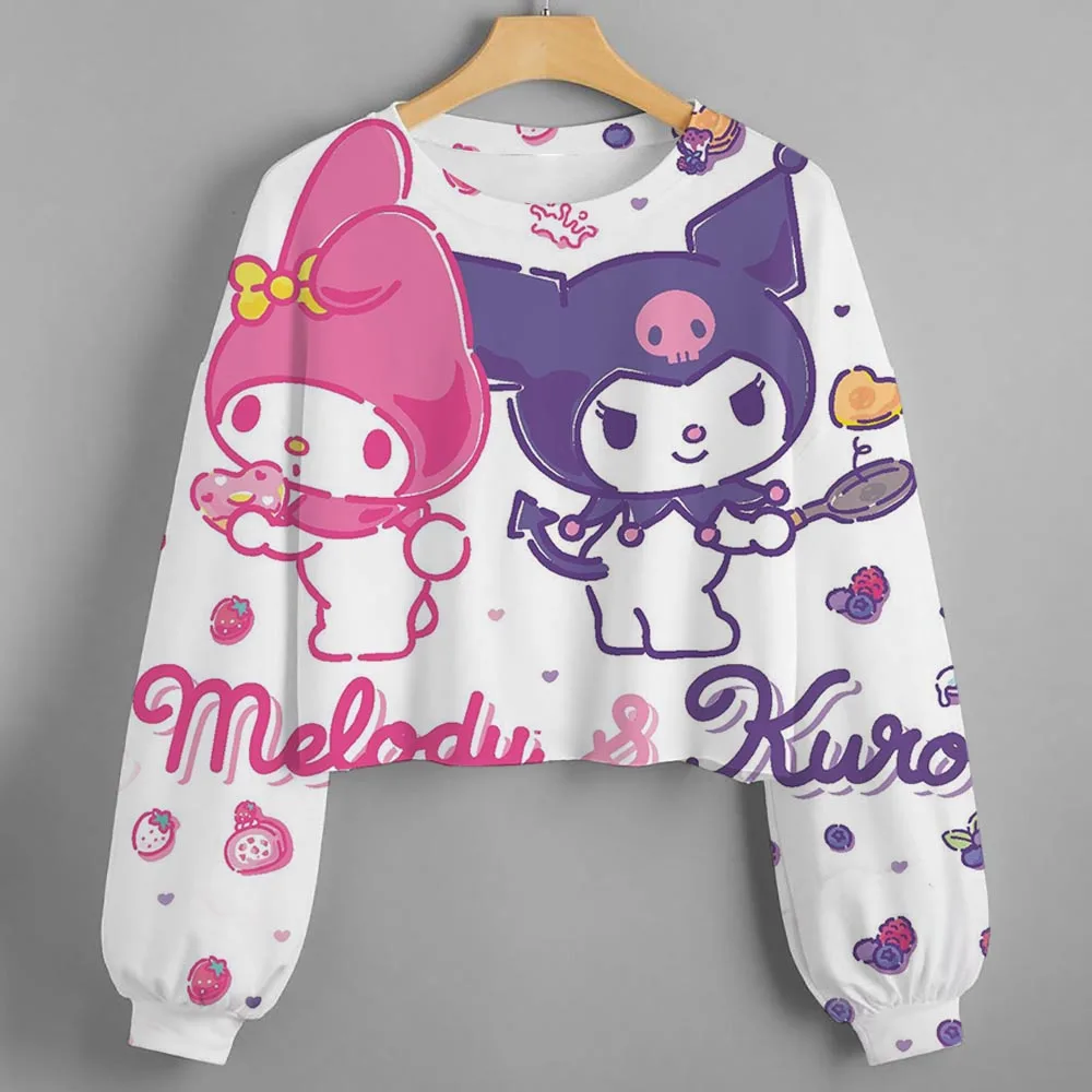 هوديي نسائي عصري مع قطع طباعة Hello Kitty/Kurumi مخصصة، بلوزة قصيرة جدًا بأكمام طويلة، ص جديد للأطفال في الخريف