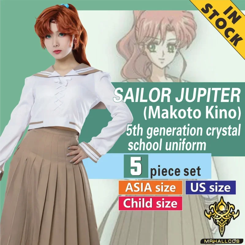 EE01 MRHALLCOS Anime Cosplay Sailor Jupiter Moons Makoto Kino Crystal School Uniform Dress Costume Halloween JK Party Kid AdIo0！