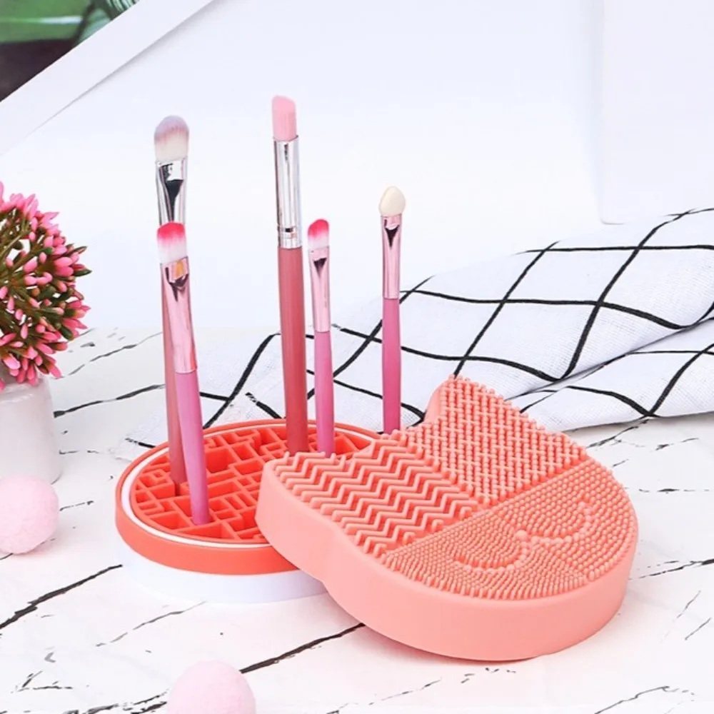 Silicone Makeup Brush Cleaning Box 2 in 1 Multifunction Make Up Tool Scrubber Box Cat Head Shaped Portable