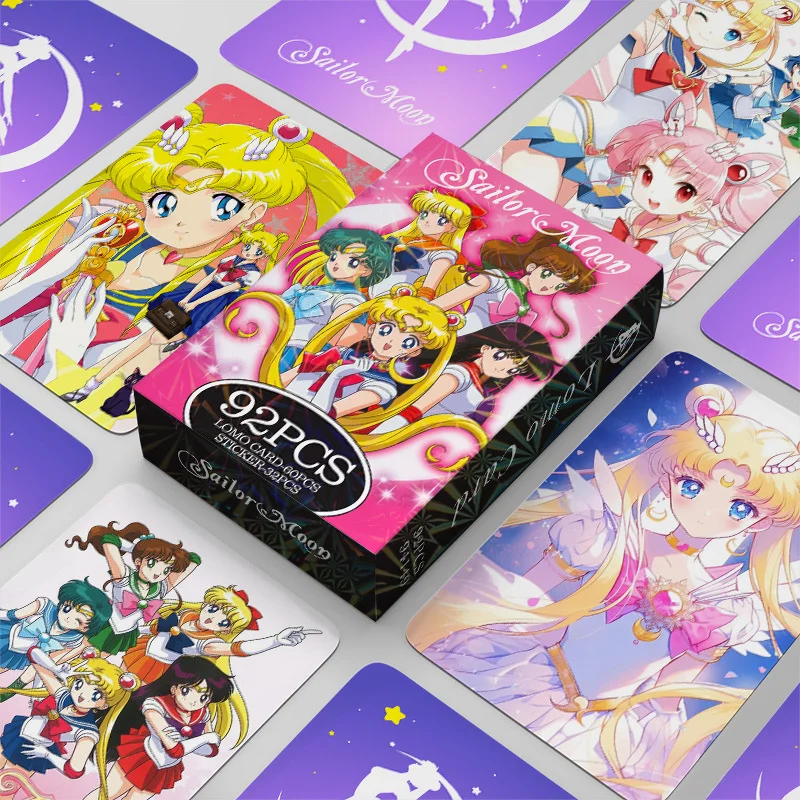 92pcs Sailor Moon Lomo Cards Photocard Double Sided Tsukino Usagi Stickers Anime Print Album Photo Card Collection Postcard Gift