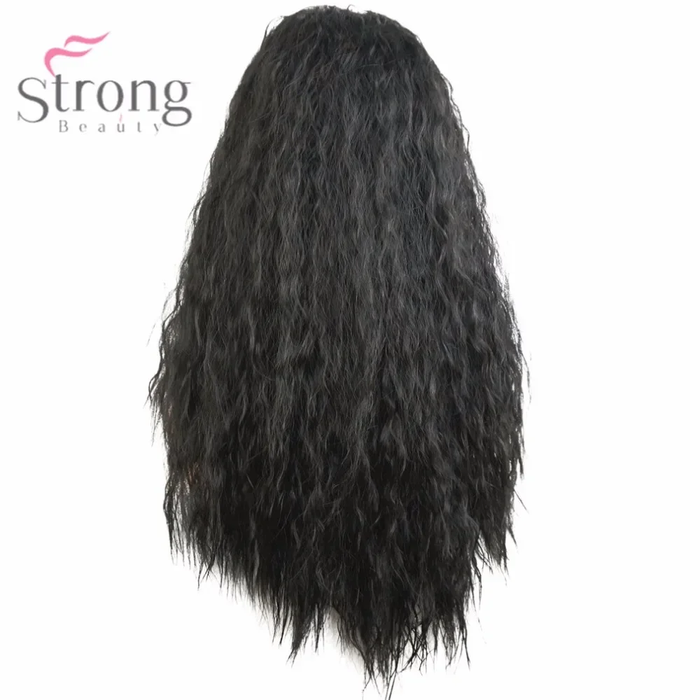 StrongBeauty của Phụ Nữ Tổng Hợp Không Nắp Wig 24 "Đen Dài Mái Tóc Xoăn Tự Nhiên Tóc Giả Nhiệt Sợi Kháng