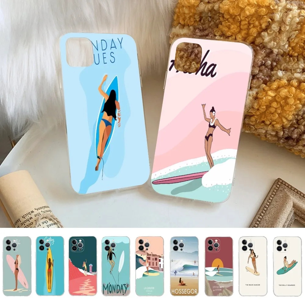 

Beach Surf Girl Phone Case For iPhone 15 14 11 12 13 Mini Pro XS Max Cover 6 7 8 Plus X XR SE 2020 Funda Shell