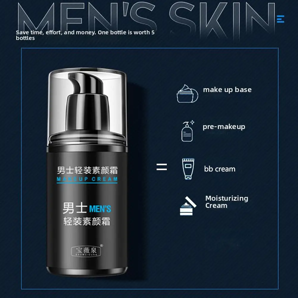 Men BB Cream Face Cream Natural Whitening Skin Care Foundation Sunscreen Color Men Makeup Face Base Skin Care Effective Y9K1