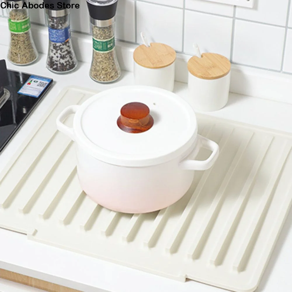 

Slope Diversion Design Silicone Dish Drying Mat Heat Resistant Non-slip Kitchen Sink Drain Pad Large Size Thickened