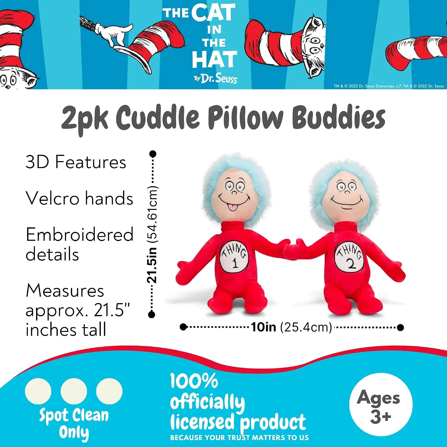 2-Pack Officially Licensed Kids Cuddle Pillow Buddies, Super Soft Plush Bedding Accessories, 21 Inches Tall, Fun Character Themed Pillow Set for Children