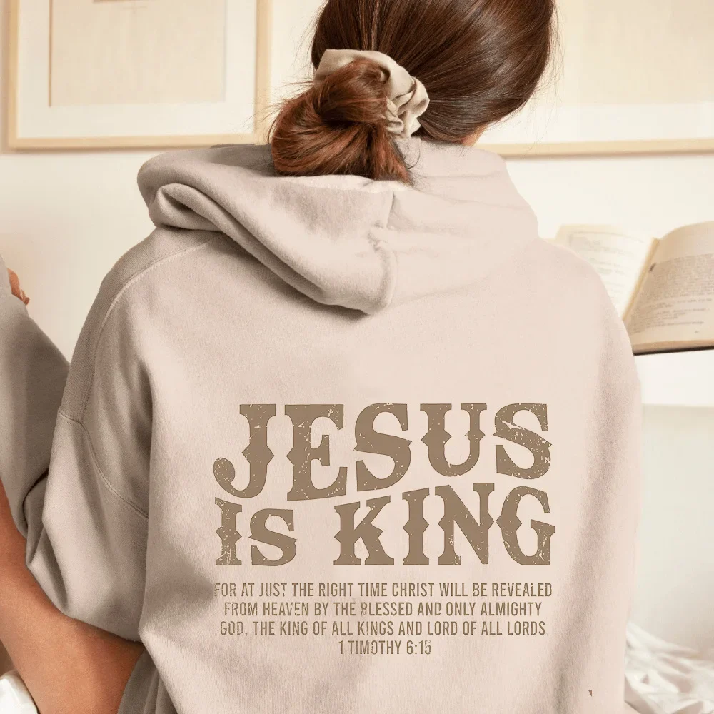 JESUS IS KING New Autumn and Winter Loose Hip-hop Ins Hoodie Amazon Plus Velvet Solid Color Letter Print Street Sweater