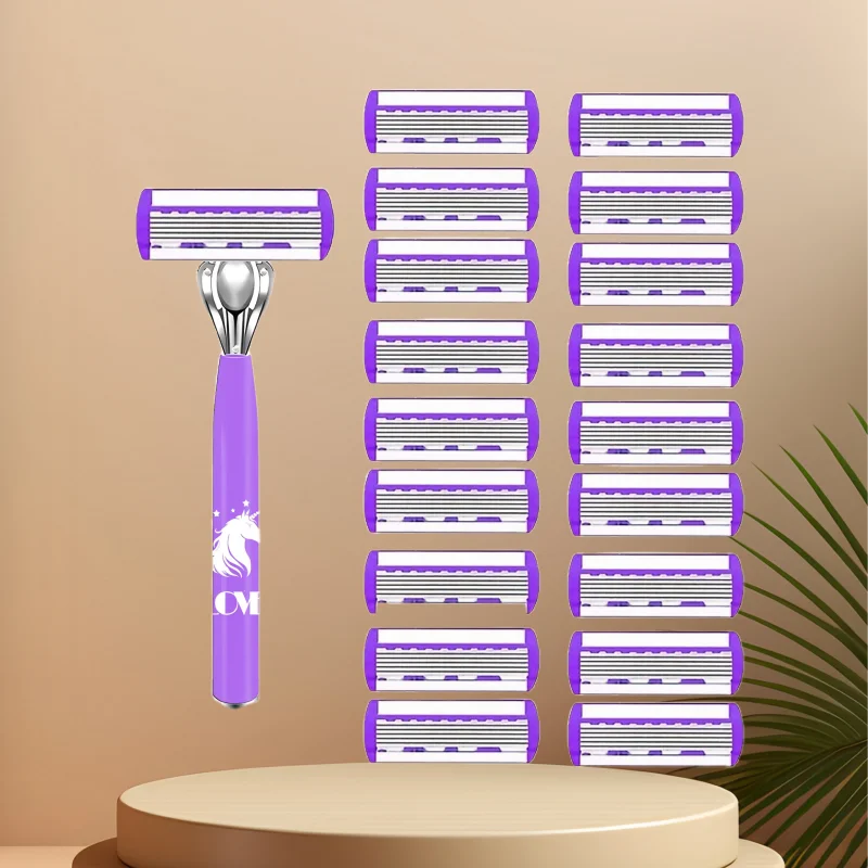 1 mango + 12 cuchillas/maquinilla de afeitar de seguridad Manual para mujer, cuchillas de afeitar de depilación de acero inoxidable de 6 capas, cabezal de afeitadora reemplazable