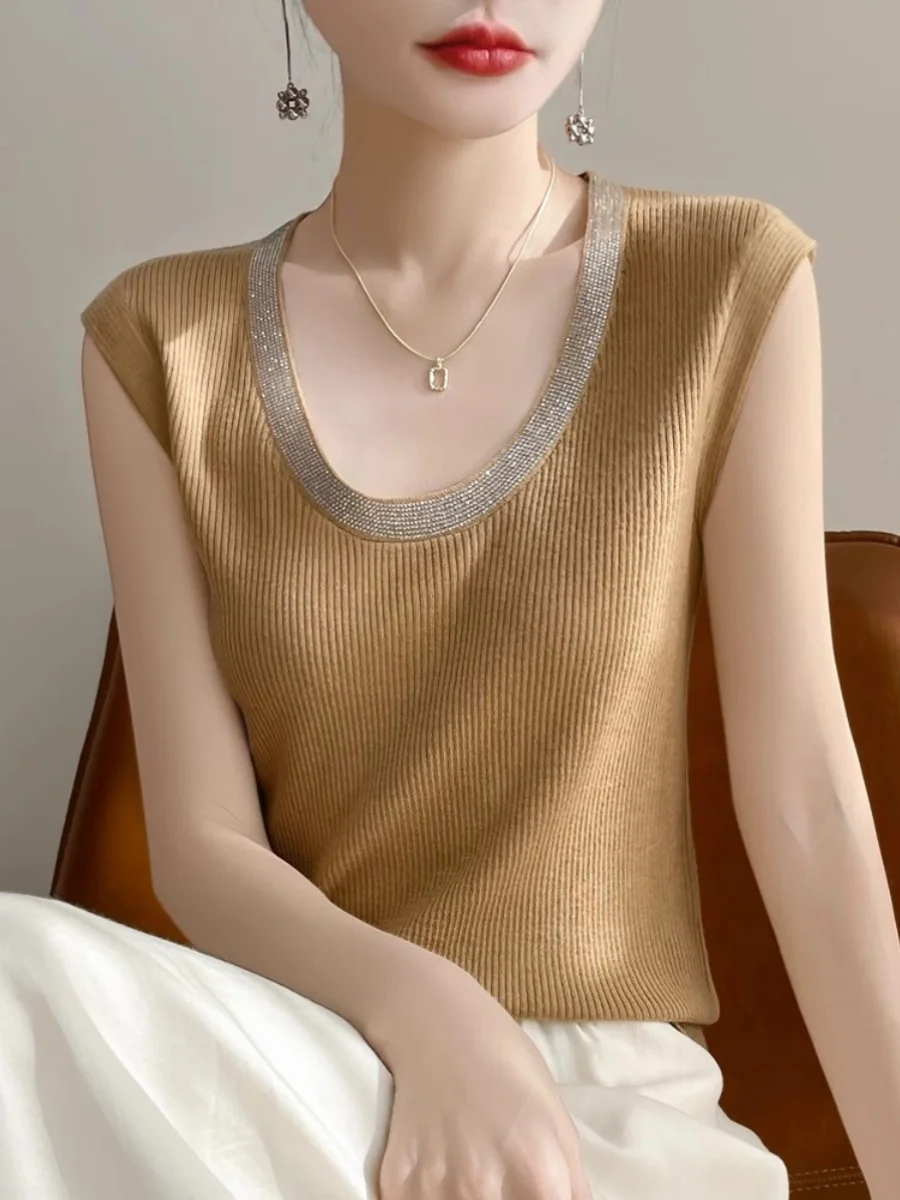 Ele Strick-Trägerweste für Damen, Sle, schlankmachend, rund, Ne Frühling 2025, Neuankömmling, luxuriöse Strass-Textur