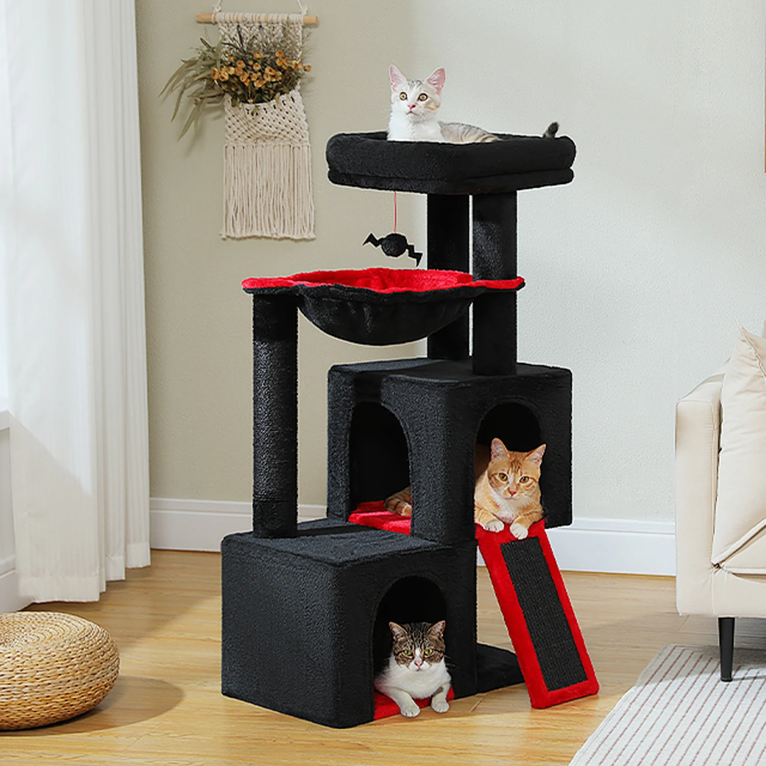 Grand arbre à chat pour chats d'intérieur, tour à plusieurs niveaux avec condos spacieux, tapis à gratter en Sisal, accessoires pour maison de chaton, jouets pour chats