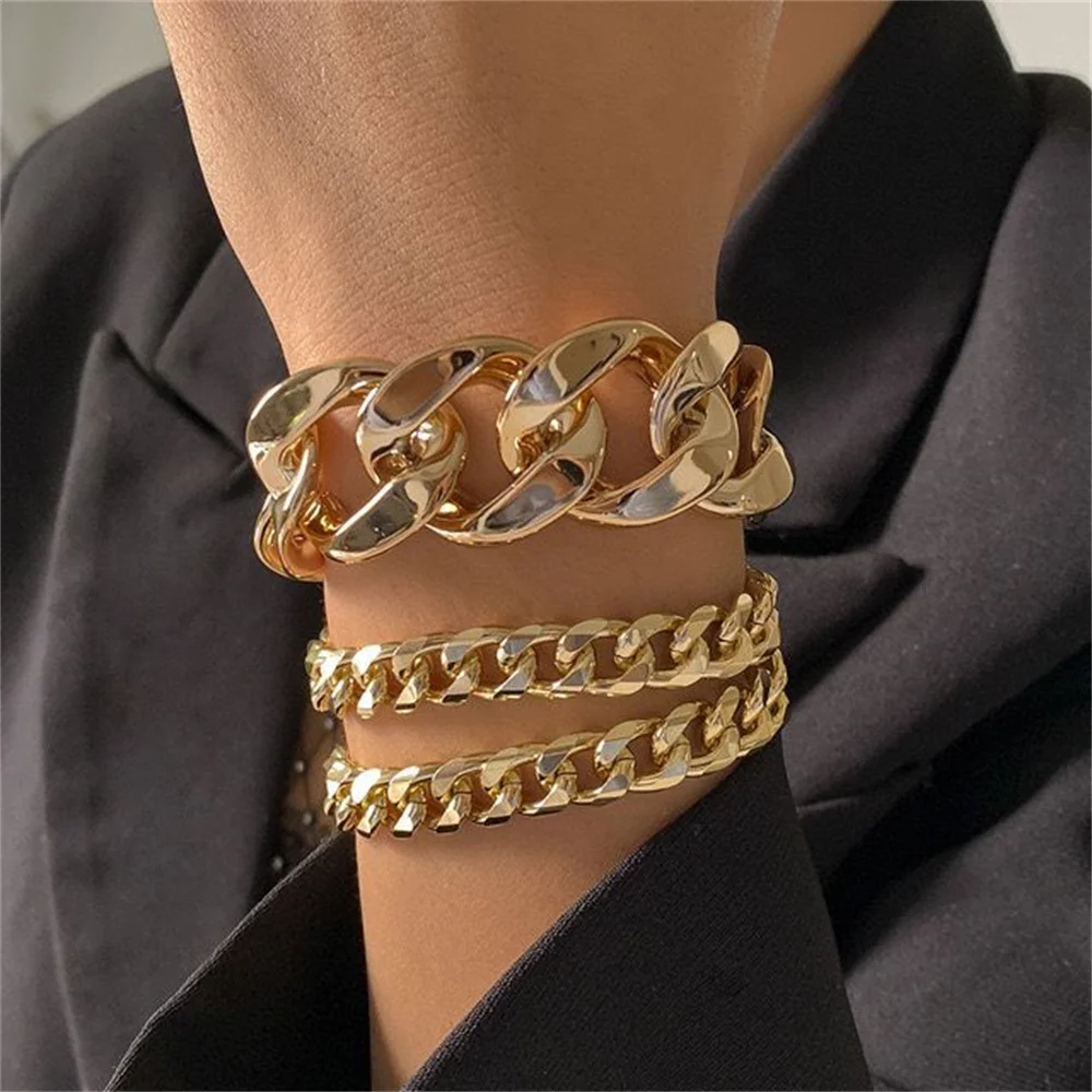 Punk Exaggerated Metal Geometric Hollowed Out Bracelet Fashion Trend thick Chain Single Layer Bracelet