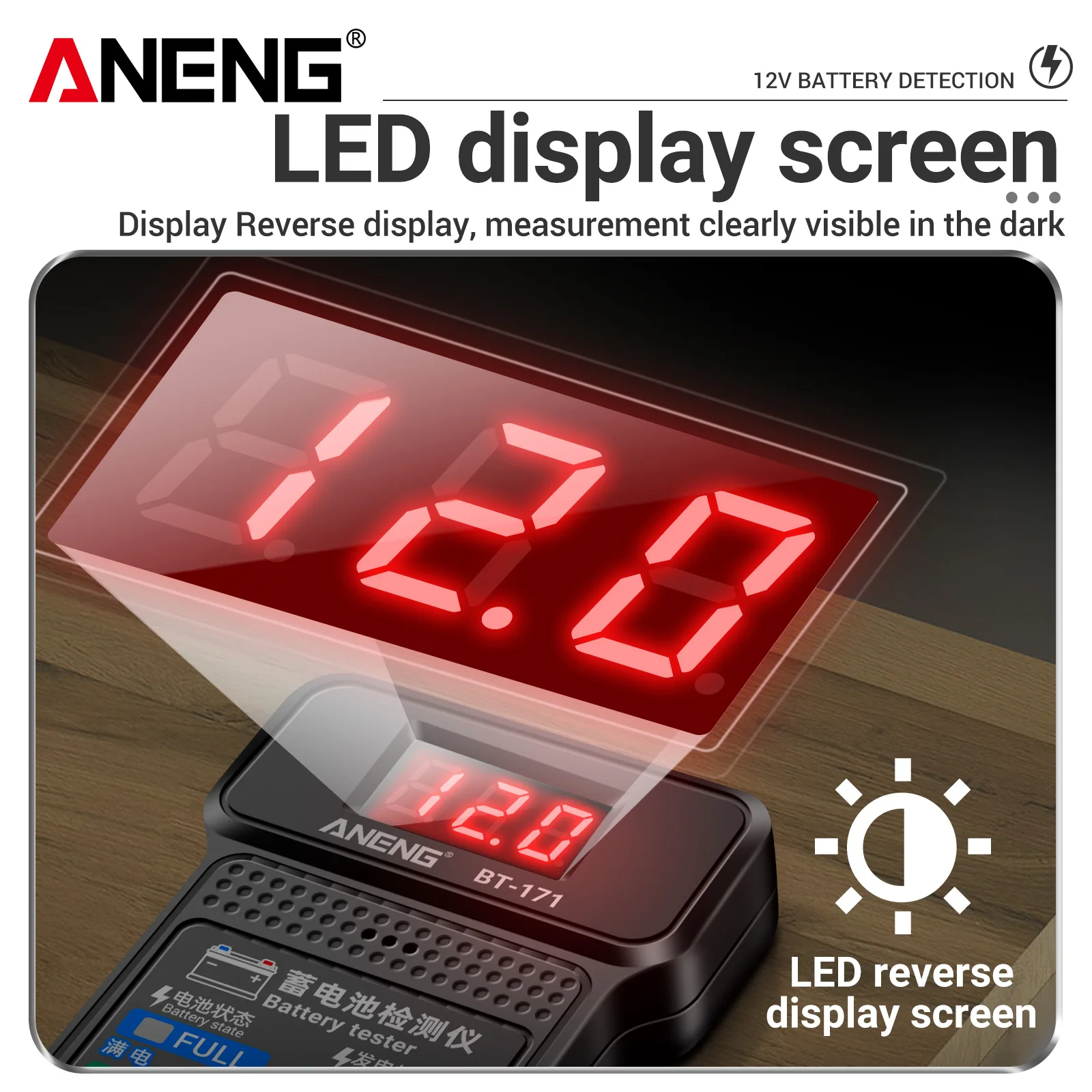 ANENG BT-171 12V Automotive Battery Tester Buzzing Alarm Reverse Connection Protection Automotive Battery Quality Testing Tool