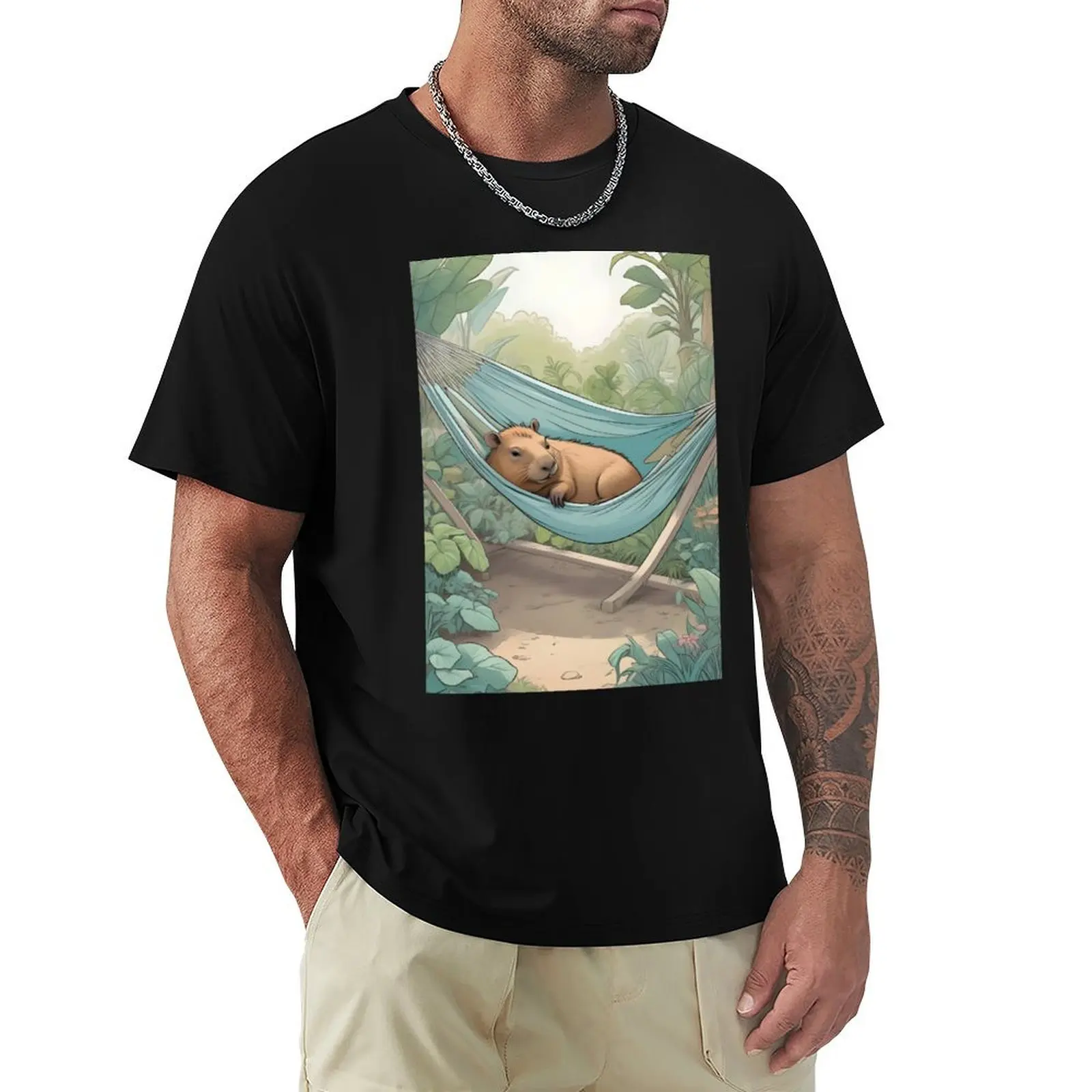 

Capybara Calm in the Hammock T-Shirt Sweat Resistant Workout Tee Shirt