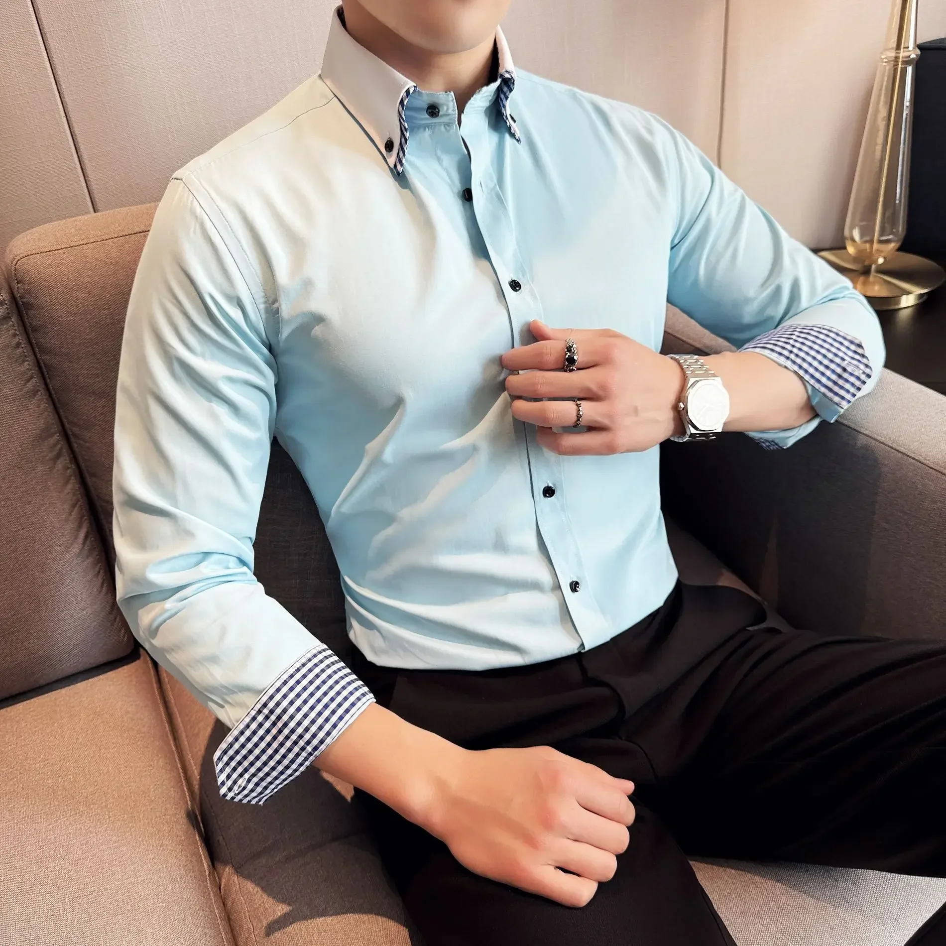 H317  collar handsome shirt trendy groomsman dress