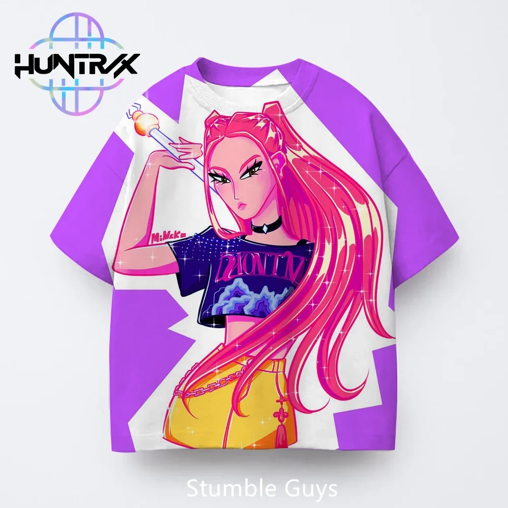 

Summer Boys Girls Casual Fashion Kids Kpop Demon Hunters 3D Cartton Short Sleeve T-Shirt Anime Clothes