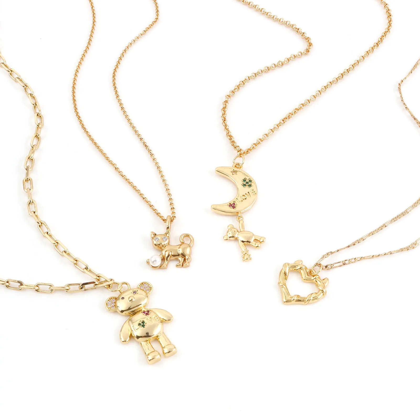 1pc Messing Charms Gold Farbe Bär Tier Mond Mikro Pflastern Mehrfarbige Strass Anhänger DIY Machen Halskette Frauen Partei Schmuck – Detail 4