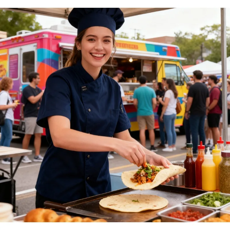 

Summer Thin Breathable Chef Coat, Men's Short Sleeve Kitchen Uniform for Restaurant & Hotel