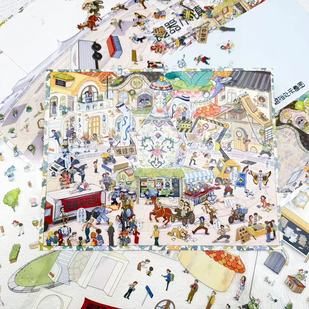 

4 шт., мультяшный фарфоровый город, миниатюрная сцена, 3D наклейки для ландшафтного дизайна, сделай сам, штабелирование и наклеивание сцен, наклейки для домашних животных