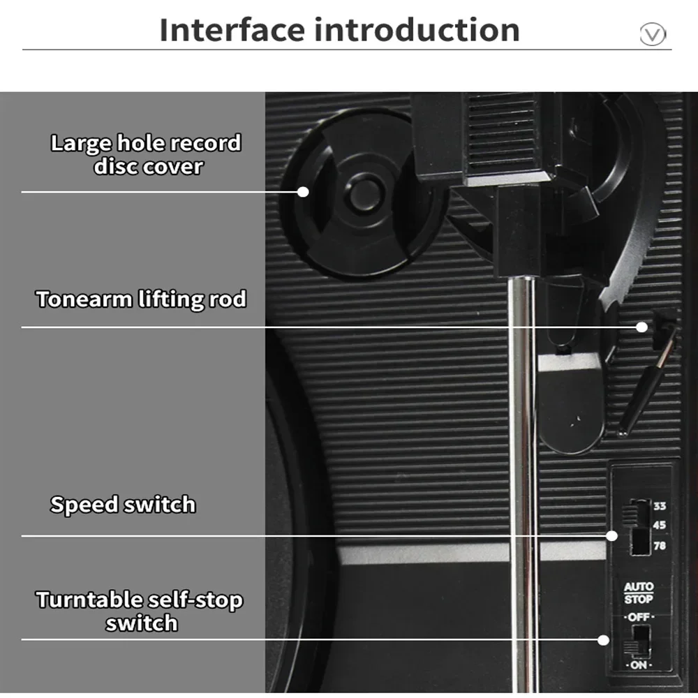 휴대용 축음기 비닐 레코드 플레이어 턴테이블 33/45/78 RPM 축음기 내장 스피커 가정용 소비자 전자제품