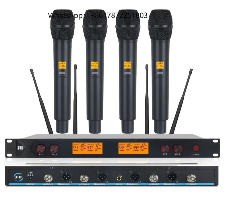 

XTUGA A400 Professional 4 in 1 Wireless Diversity Microphones UHF Microfono 4 Channel DJ Wireless Microphone System Mics