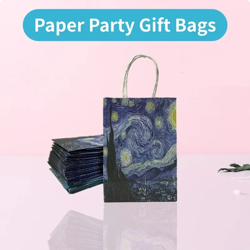 Reusable Luxury 10pcs, Van Gogh-Artistic Printed Paper Bags Shopping Gift Bags,Party Craft Tote Bag for Small Business Boutique